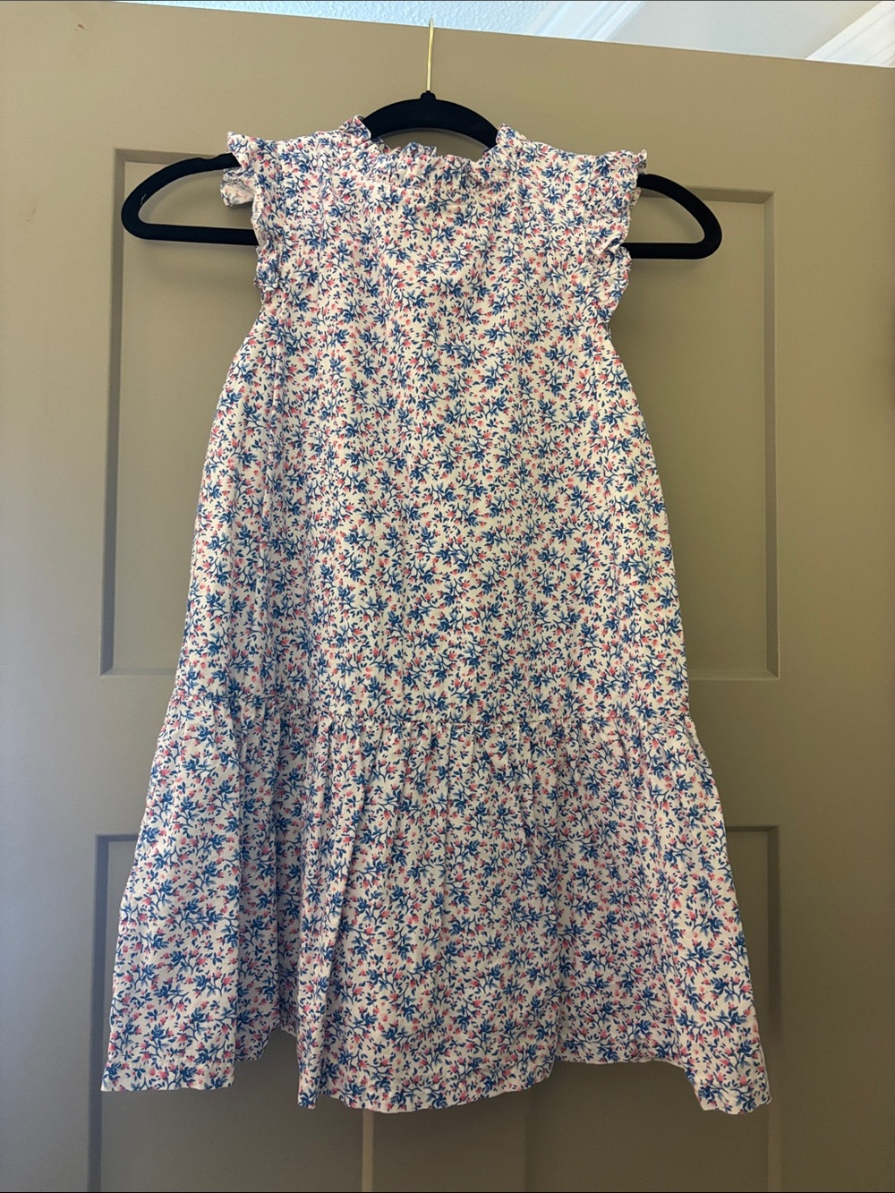 Ruffle Butts White Sundress with Pink and Blue Floral Print